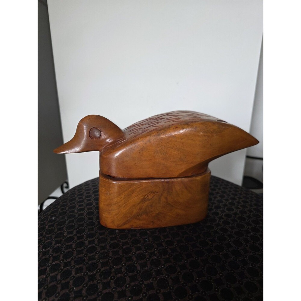 Vintage Duck Beautiful Wood Hand Carved Folk Art Trinket Box Decoy One-of-a-Kind
